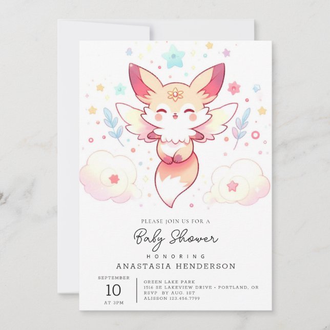 Pastel Fox Baby Shower Inbjudningar (Framsida)