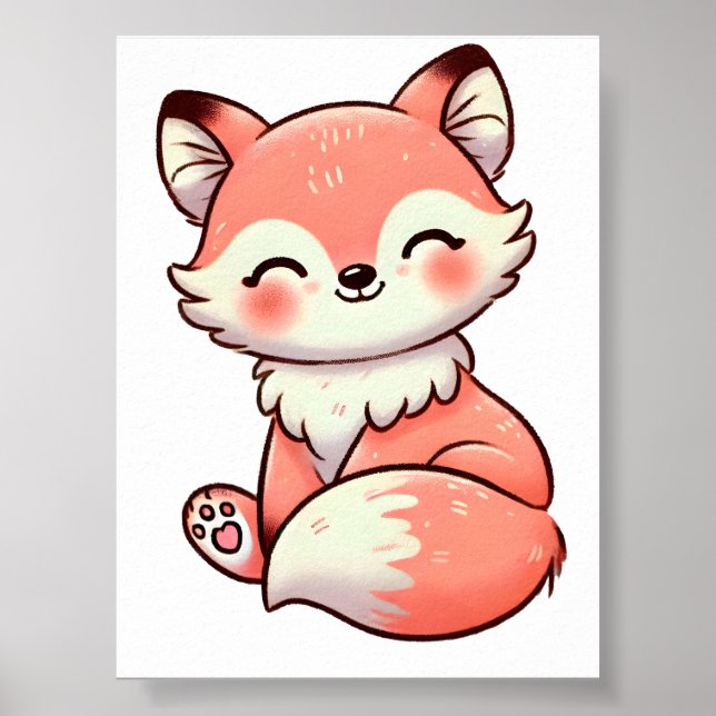 Pastel Fox Design, Mjuk Färg Fox Art Poster (Framsidan)