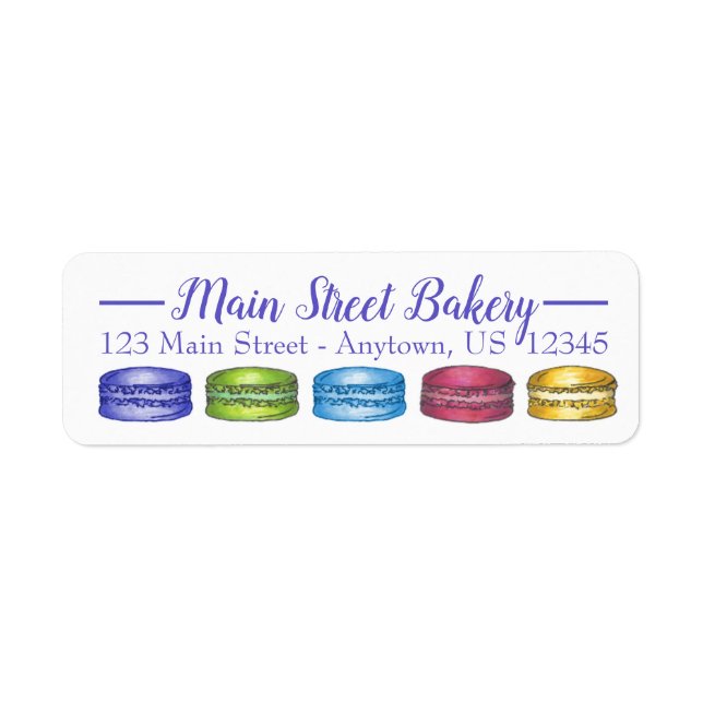 Pastel Fransk Macaron Cookies Bakery Pastry Shop Returadress Etikett (Framsidan)