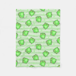 Pastel Frog Baby Blanket - Kawaii Grönt Rand Fleecefilt
