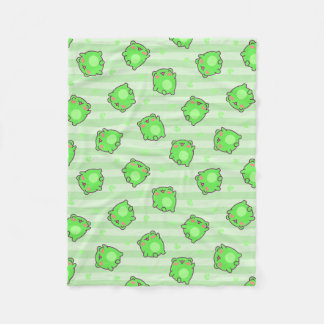 Pastel Frog Baby Blanket - Kawaii Grönt Rand Fleecefilt