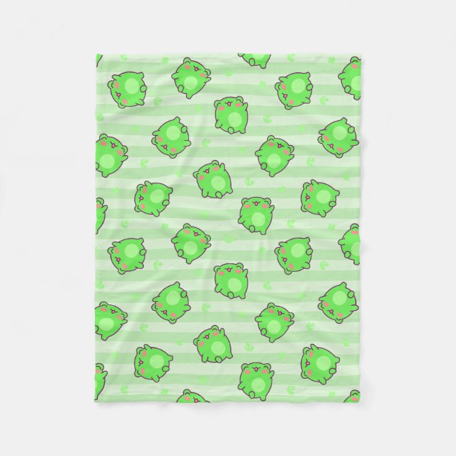 Pastel Frog Baby Blanket - Kawaii Grönt Rand Fleecefilt (Framsidan)