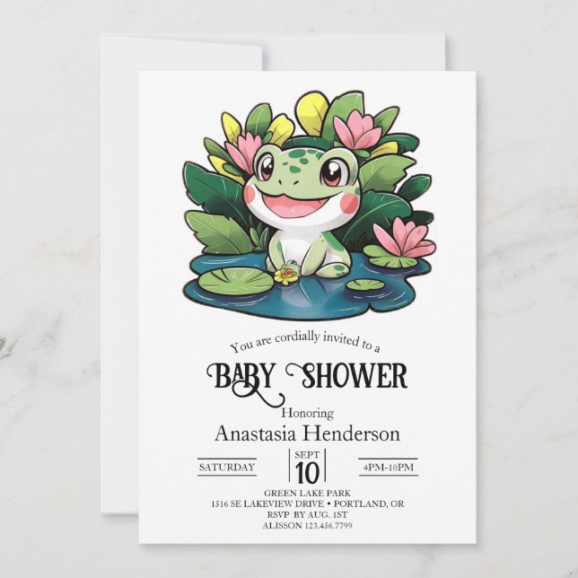 Pastel Frog Baby Shower Inbjudningar (Framsida)