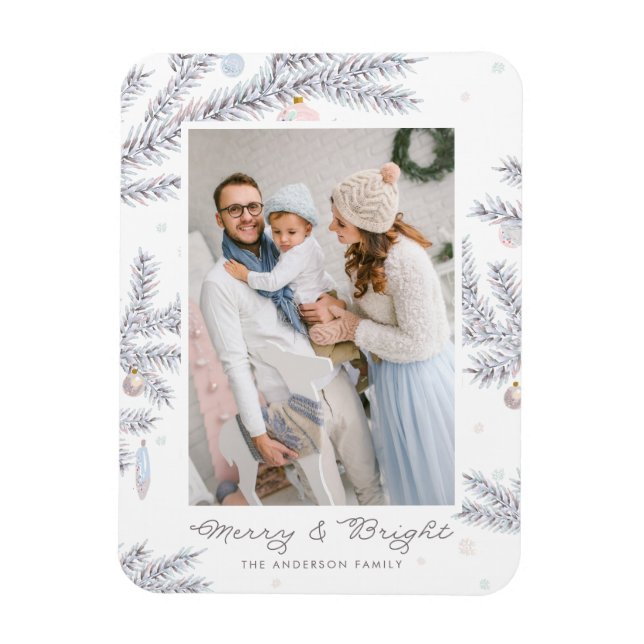 Pastel Frosted Gräs Nål Merry & Bright Photo Magnet (Vertikal)