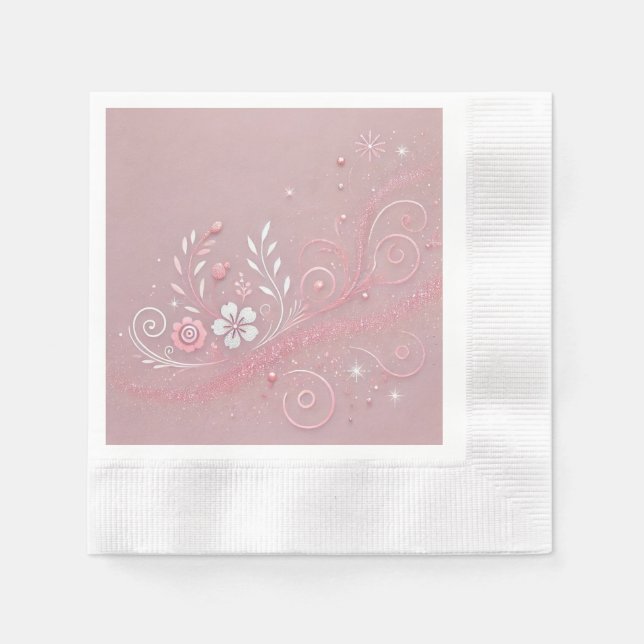 Pastel Fuschia Blommigt Motif Design Pappersservett (Framsidan)