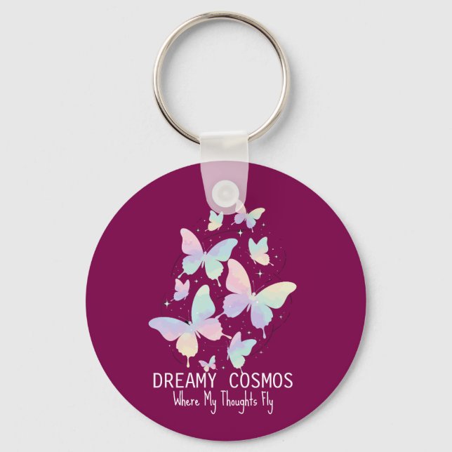 Pastel Galaxy Butterflies Dreamy Aesthetic Nyckelring (Framsida)