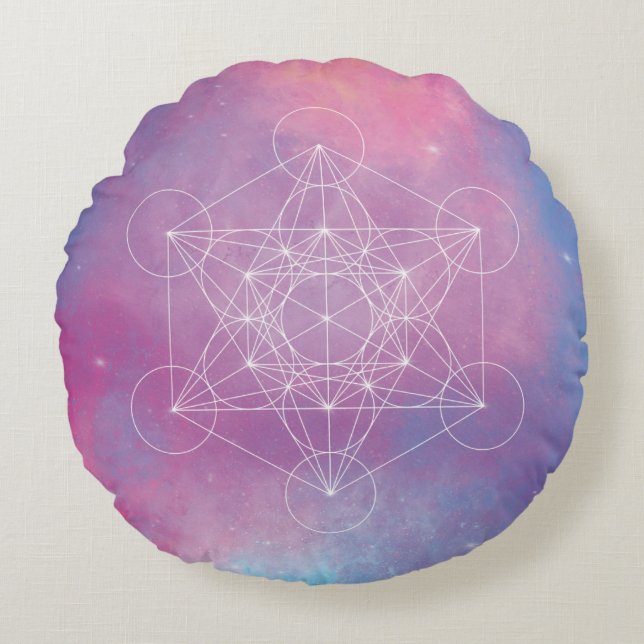 Pastel Galaxy Metatron’s Cube Sacred Geometry Rund Kudde (Framsidan)