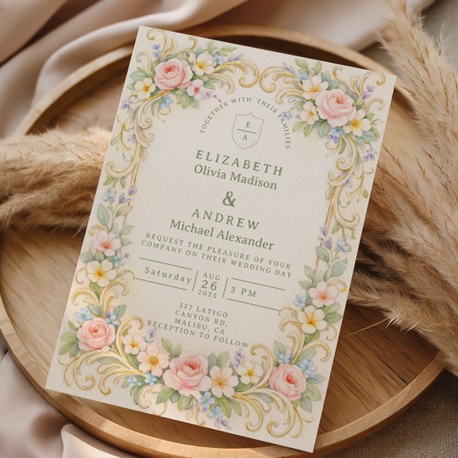 Pastel Garden Baroque Rose Wedding Inbjudningar (Skapare uppladdad)