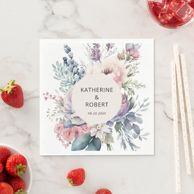 Pastel Garden Blommigt Bröllop Papprare Pappersservett (Insitu)