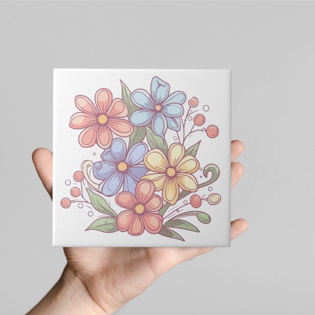 Pastel Garden Blooms Ceramic Tile Kakelplatta (Skapare uppladdad)