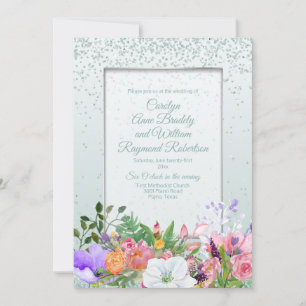 Pastel Garden Glittery Mint Bröllop Invati Inbjudningar