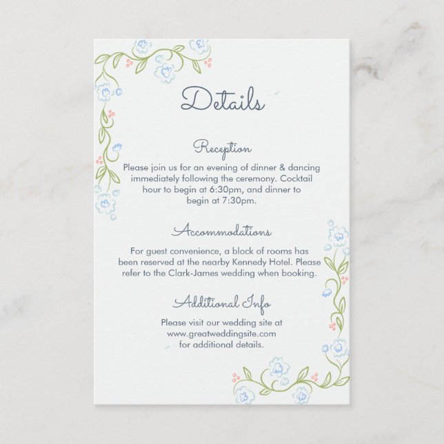 Pastel Garden Ribbon Bröllopsdetaljkort Tilläggskort (Framsida)
