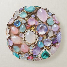 Pastel Gems And Jewels In Pinks & Purples Rund Kudde