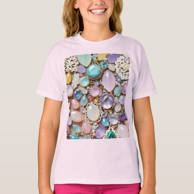 Pastel Gems And Jewels In Pinks & Purples T Shirt (Framsida)