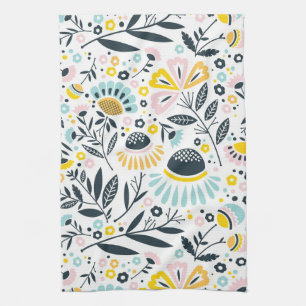 Pastel Geometric Blommigt Kitchen Towel Kökshandduk