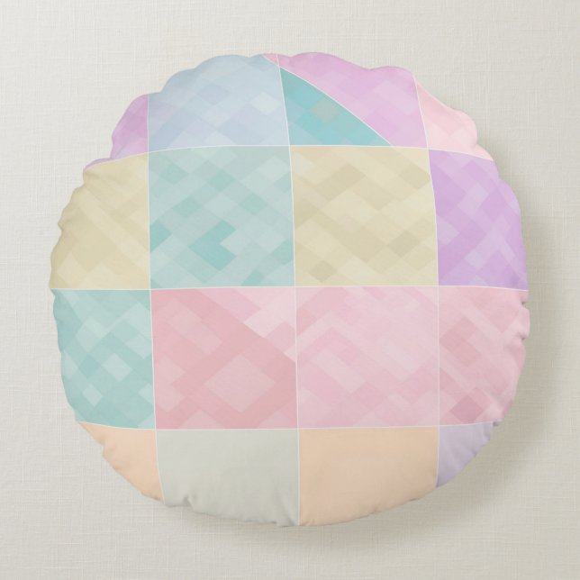 Pastel Geometric Patchwork Pillow Rund Kudde (Framsidan)