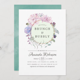 Pastel Geometric Peonies Blommigt Brunch och Bubly Inbjudningar