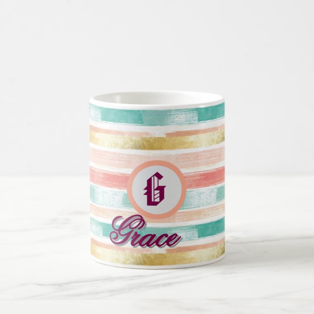 Pastel Geometric Seamless Mönster Monogram Kaffemugg (Center)