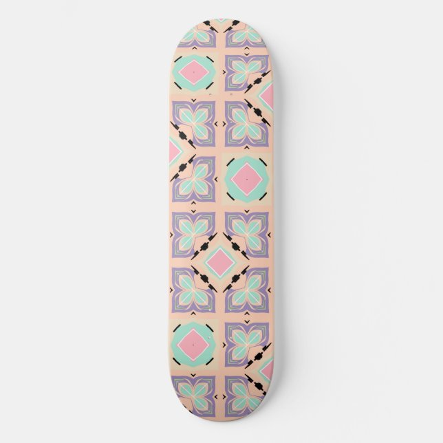 Pastel Geometric Tile Pattern | Pink Mint Purple  Mini Skateboard Bräda 18,5 Cm (Framsida)
