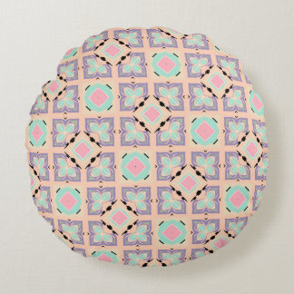 Pastel Geometric Tile Pattern | Pink Mint Purple  Rund Kudde