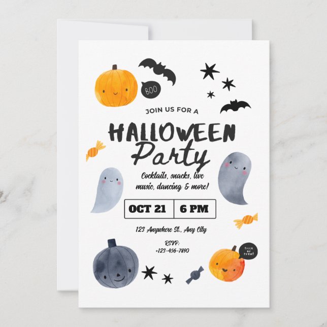 Pastel Ghost Halloween Invitation for Toddlers   Inbjudningar (Framsida)