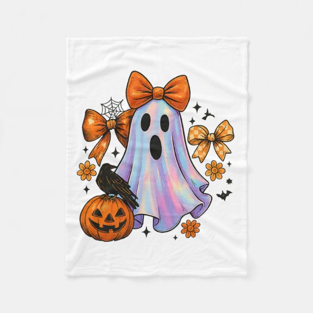Pastel Ghost Halloween Pumpkin Ghost Coquette för Fleecefilt (Framsidan)