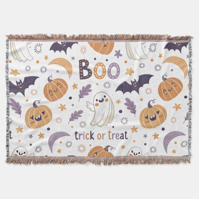 Pastel Ghost & Pumpkin Throw Blanket Filt (Framsidan)