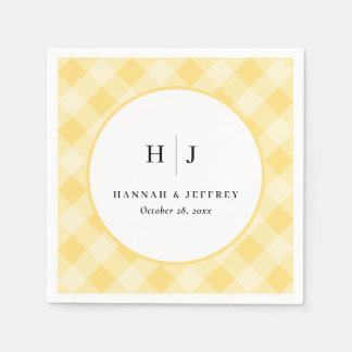 Pastel Gingham Bröllop Gult Napkins Pappersservett