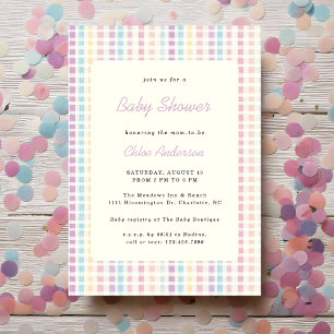 Pastel Gingham Gender Neutral Baby Shower Inbjudningar