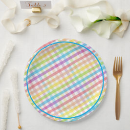 Pastel Gingham Rainbow Baby Shower Blue