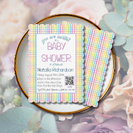 Pastel Gingham Rainbow Baby Shower Inbjudningar