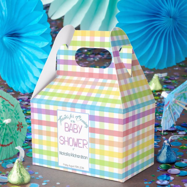 Pastel Gingham Rainbow Baby Shower Presentaskar (Part)
