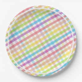 Pastel Gingham Rainbow Baby Shower White