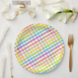 Pastel Gingham Rainbow Baby Shower Yellow