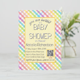 Pastel Gingham Rainbow Baby Shower Yellow Inbjudningar