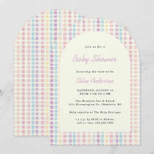 Pastel Gingham Rainbow Färg Baby Shower Inbjudningar
