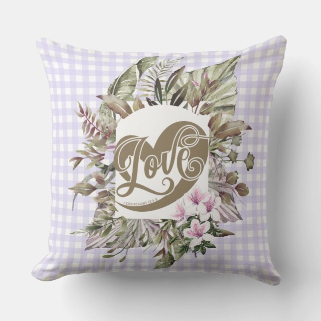 Pastel Gingham Tropical Blommigt Pillow Kudde (Framsida)