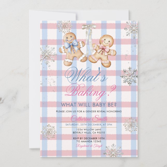 Pastel Gingham What’s Baking Gender Reveal Invitat Inbjudningar (Framsida)