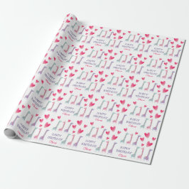 Pastel Giraffe Rosa Hearts Barns födelsedag Presentpapper