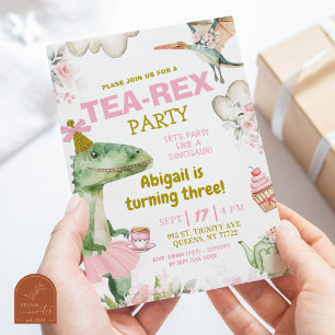Pastel Girl Dinosaur Tutu Tea-Rex första födelseda Inbjudningar