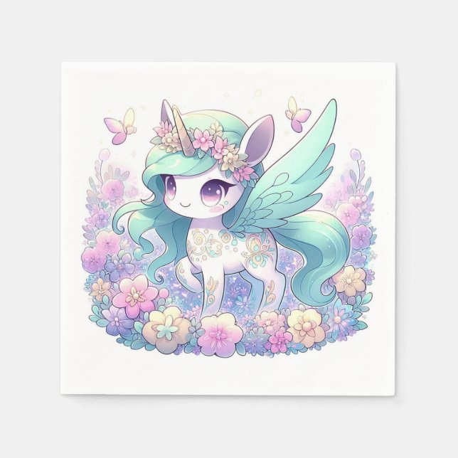 Pastel Girl Unicorn Baby Shower Pappersservett (Framsidan)