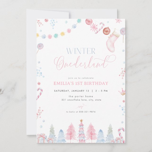 Pastel Girl Winter Onederland Birthday-inbjudan Inbjudningar (Framsida)