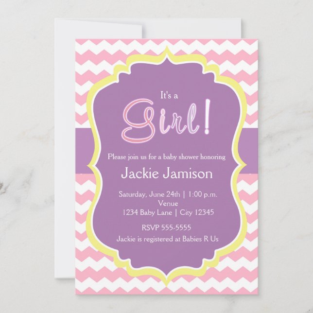 Pastel Girls Vår Chevron Baby Shower Inbjudan (Framsida)