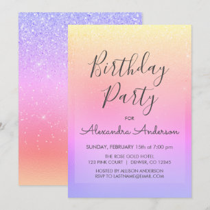 Pastel Girly Glitter Gnistra vid alla åldrar Inbjudningar