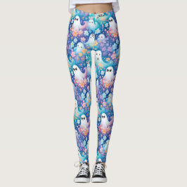 Pastel Girly Halloween Cute Ghost Retro Blommigt Leggings