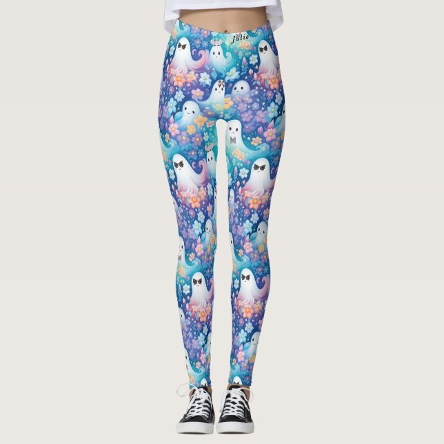 Pastel Girly Halloween Cute Ghost Retro Blommigt Leggings (Framsida)