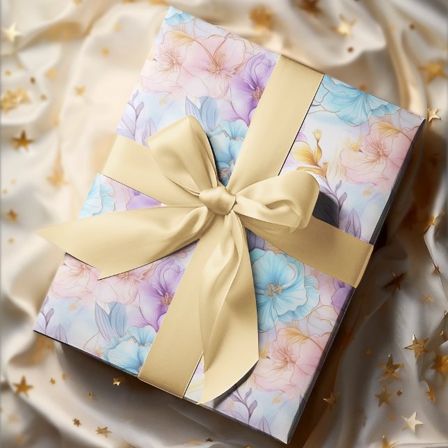 PASTEL GIRLY ROMANTIC BLOMMIGT ANNIVERSARY PRESENTPAPPER (ANNIVERSARY FLORAL WRAPPING PAPER)