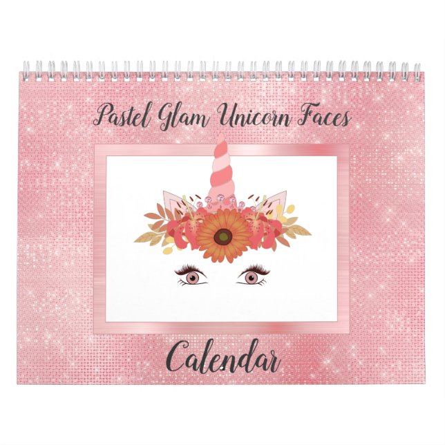 Pastel Glam Unicorn Ansikte Roligt Modern 2021-kal Kalender (Omslag)