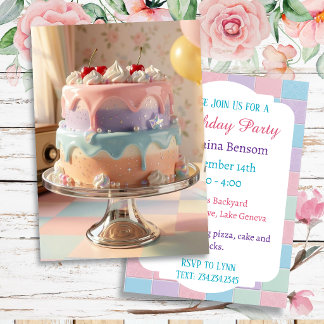 Pastel Glass Birthday Cake with Cherries   Inbjudningar