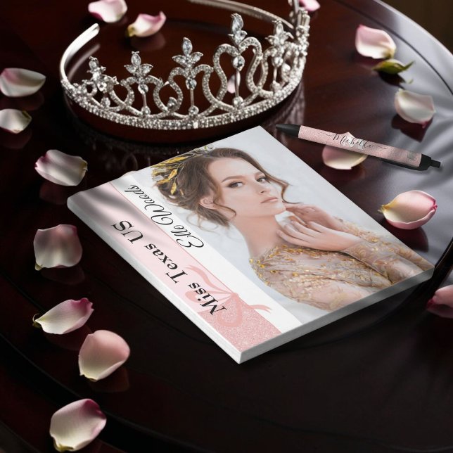 Pastel Glitter Anpassningsbar Autograph Pad Anteckningsblock (This custom pageant autograph pad features your name, title and photo, with rose gold glitter border)
